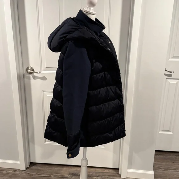 Herno Women's Navy Blue Removable Windblocker Hooded Down Coat Jacket Size M 44 - Picture 8 of 16